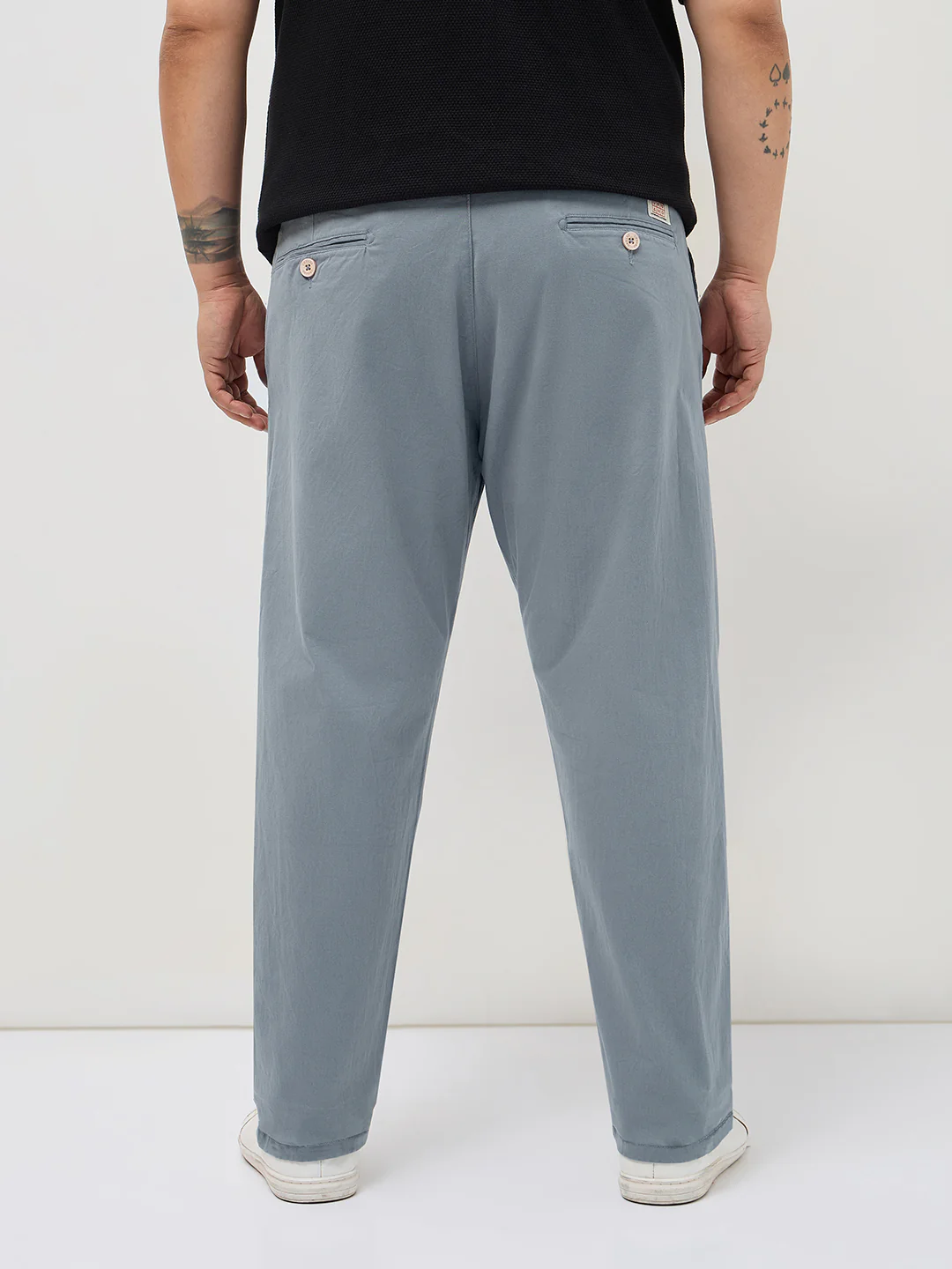 Plus Men's Light Blue Straight Fit Mid Rise Cotton Casual Chinos Trousers Stretch - Image 3