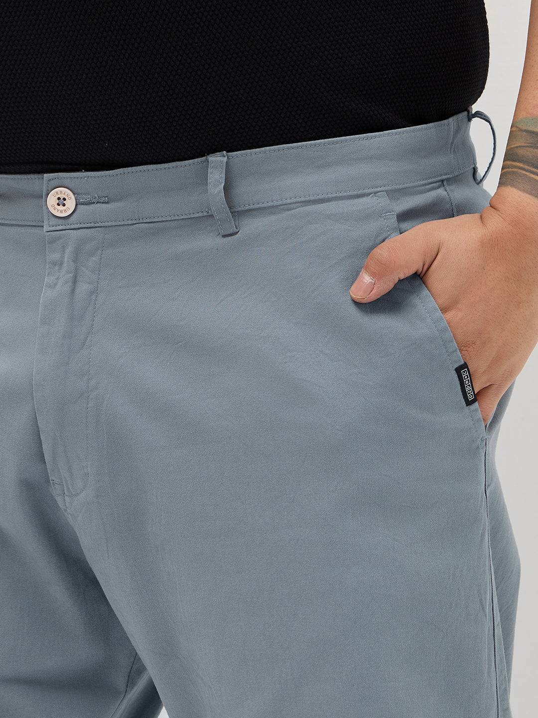 Plus Men's Light Blue Straight Fit Mid Rise Cotton Casual Chinos Trousers Stretch - Image 5