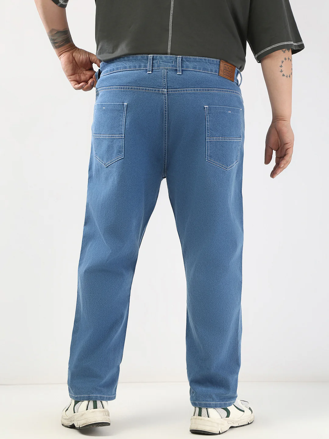 Plus Men's Light Blue Straight Fit Washed Jeans Stretchable - Image 4