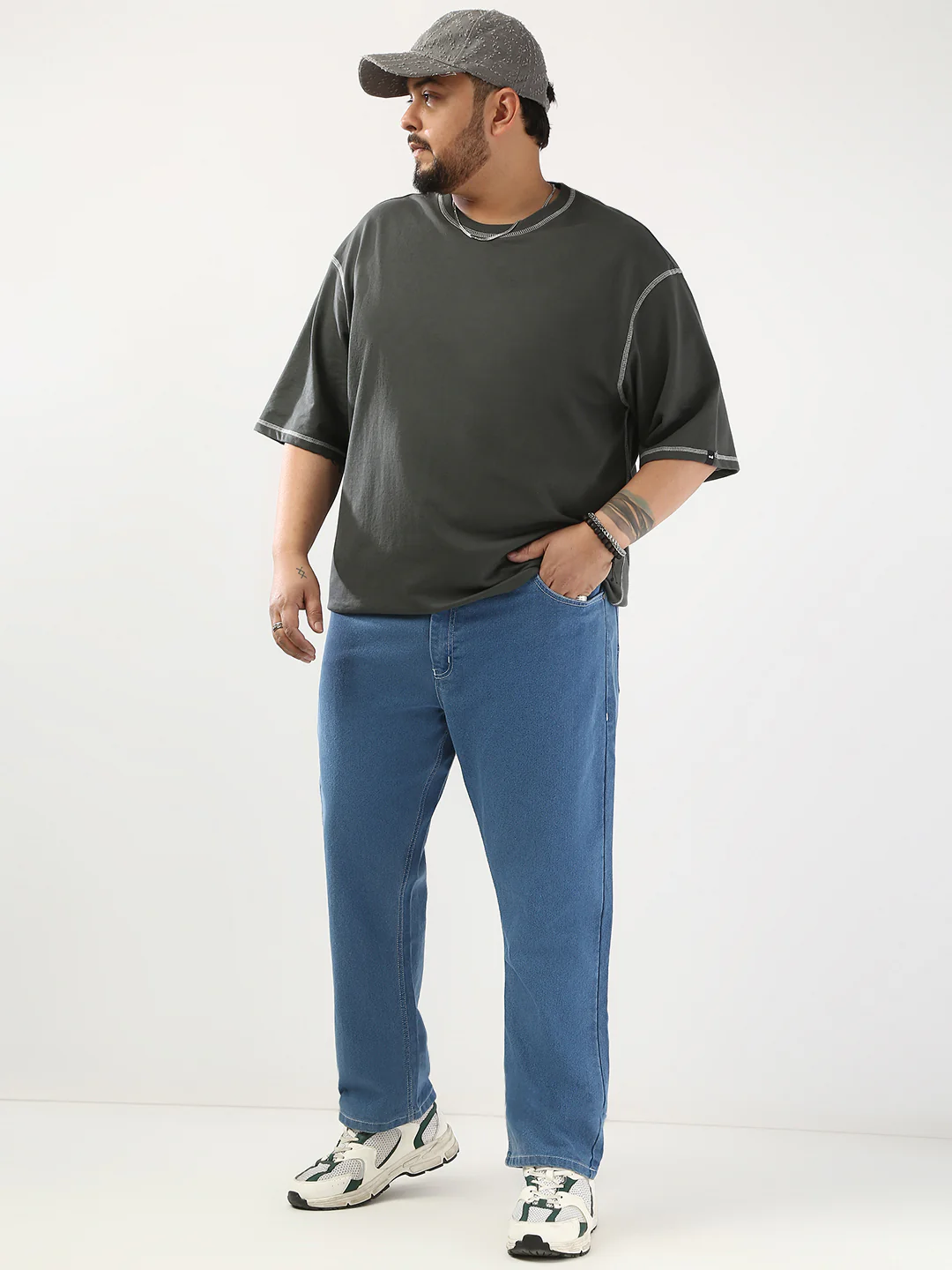 Plus Men's Light Blue Straight Fit Washed Jeans Stretchable - Image 5