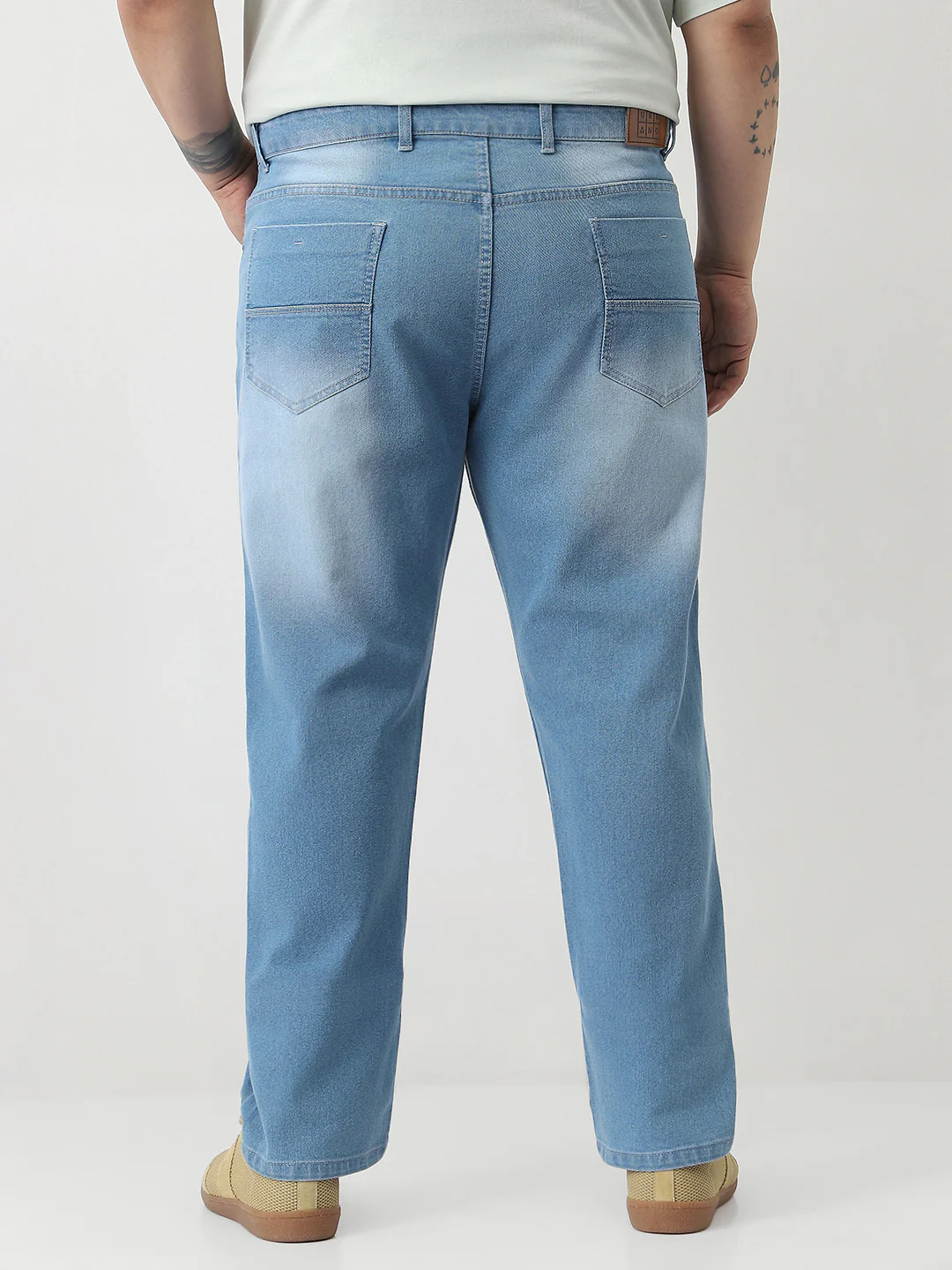 Plus Men's Light Blue Straight Fit Washed Jeans Stretchable - Image 3