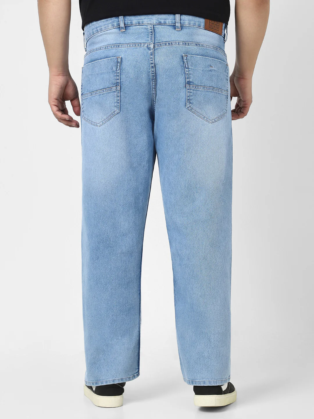 Plus Men's Light Blue Straight Fit Washed Jeans Stretchable - Image 3