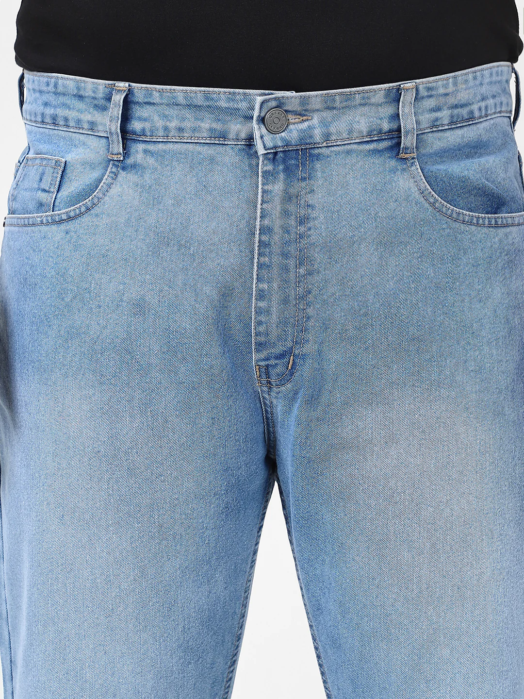 Plus Men's Light Blue Straight Fit Washed Jeans Stretchable - Image 5