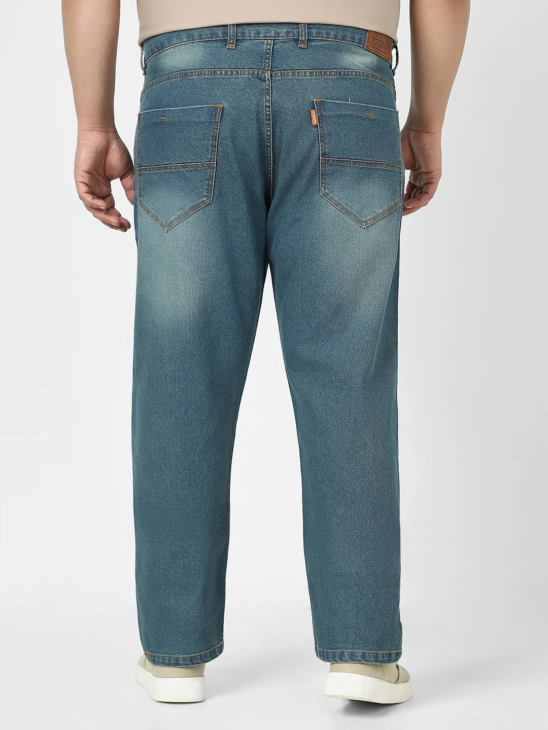 Plus Men's Light Blue Straight Fit Washed Jeans Stretchable - Image 3