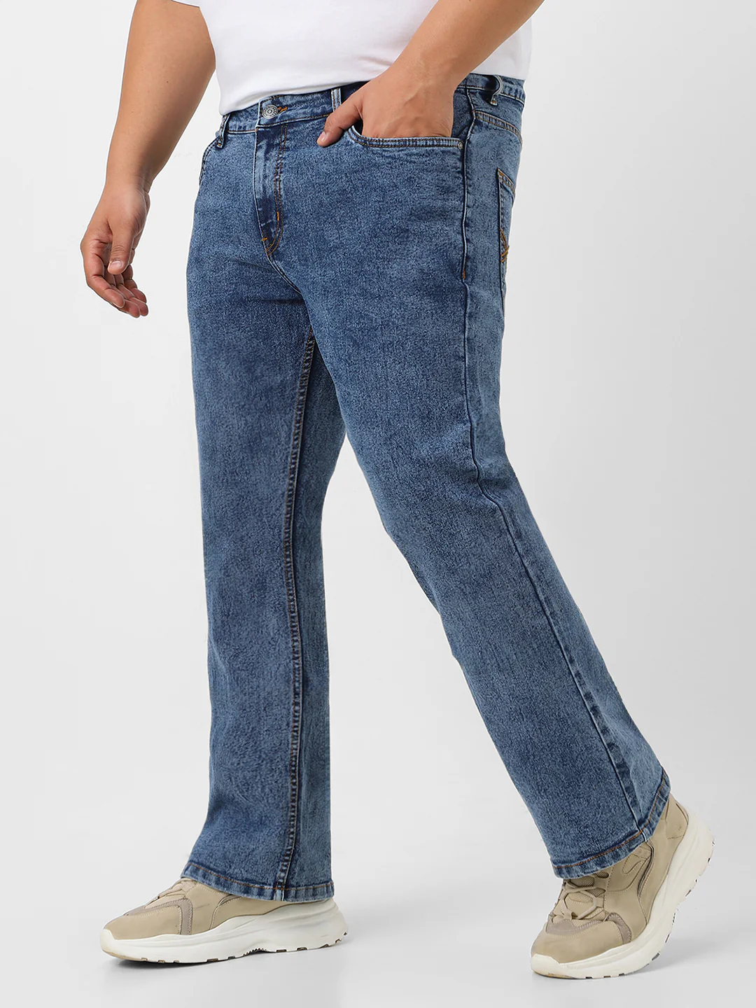 Plus Men's Light Blue Washed Bootcut Jeans Stretchable - Image 2