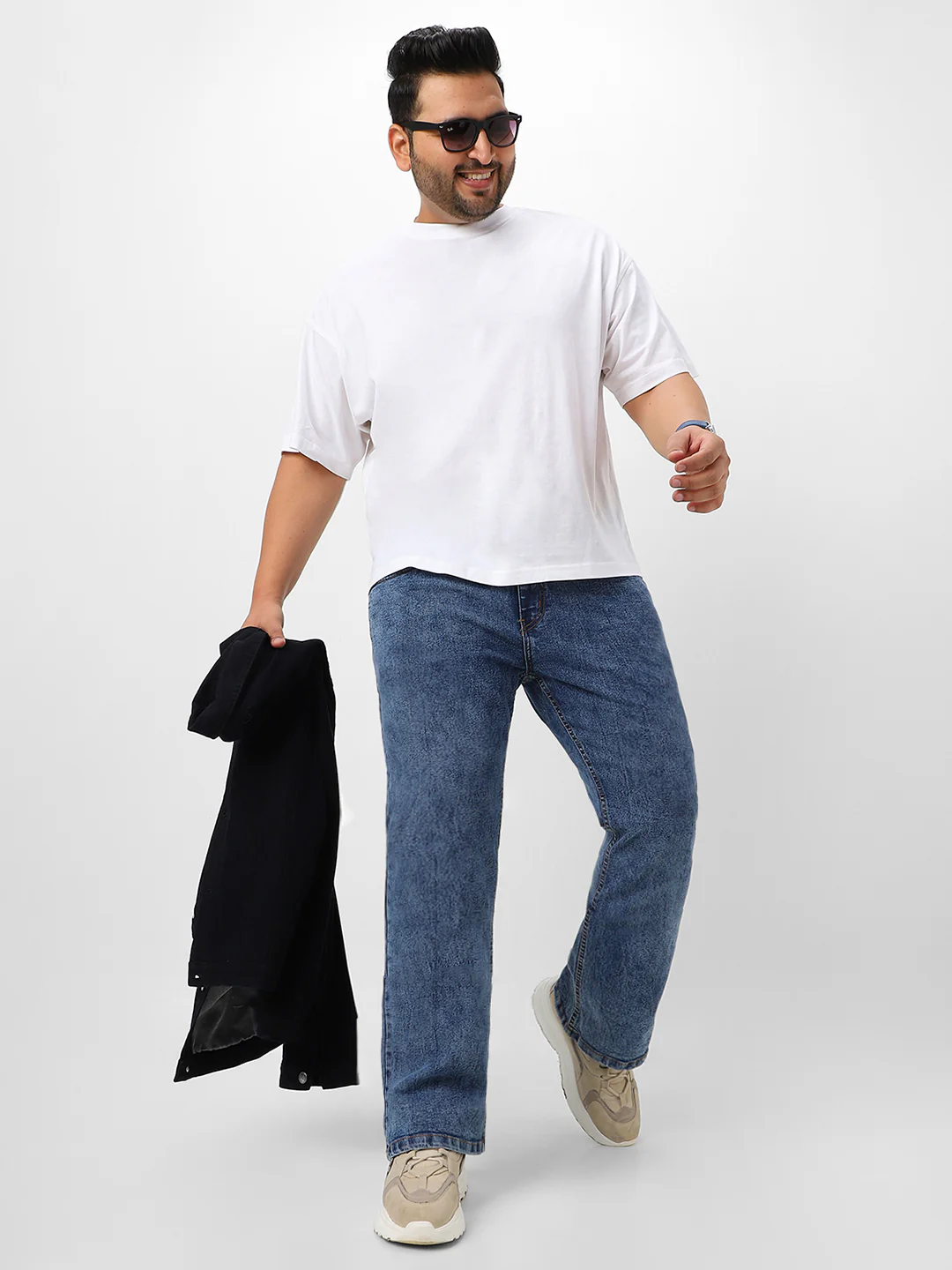 Plus Men's Light Blue Washed Bootcut Jeans Stretchable - Image 4