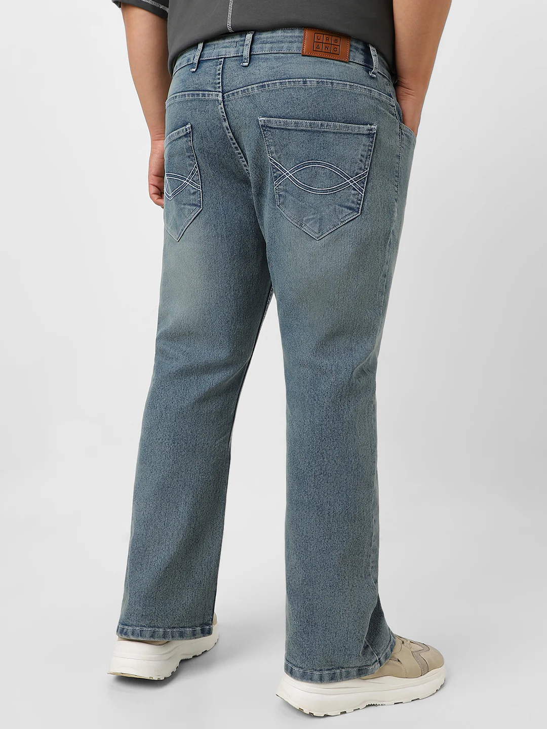 Plus Men's Light Blue Washed Bootcut Jeans Stretchable - Image 3