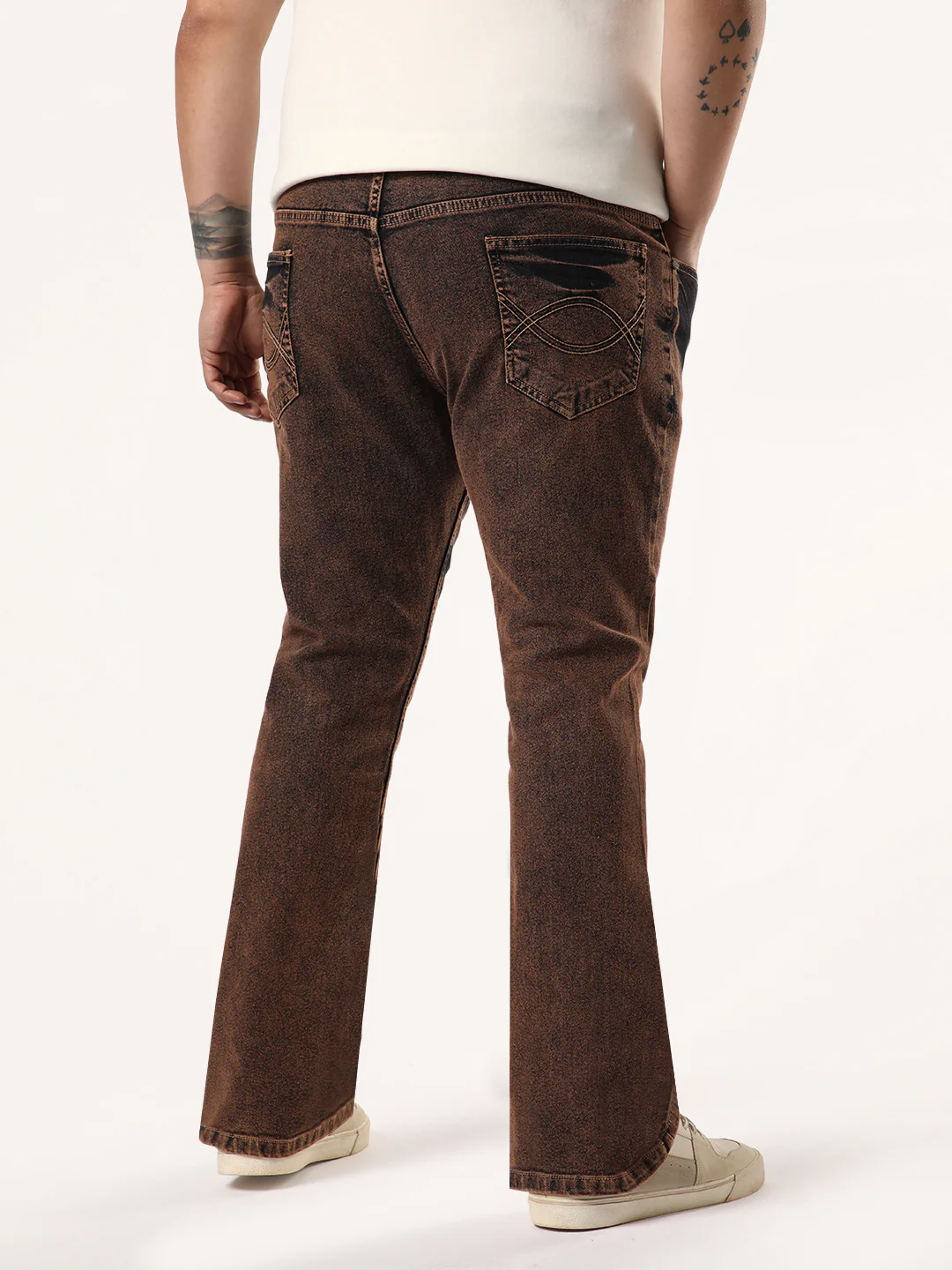 Plus Men's Light Brown Bootcut Fit Mid Rise Acid Wash Jeans Stretchable - Image 3