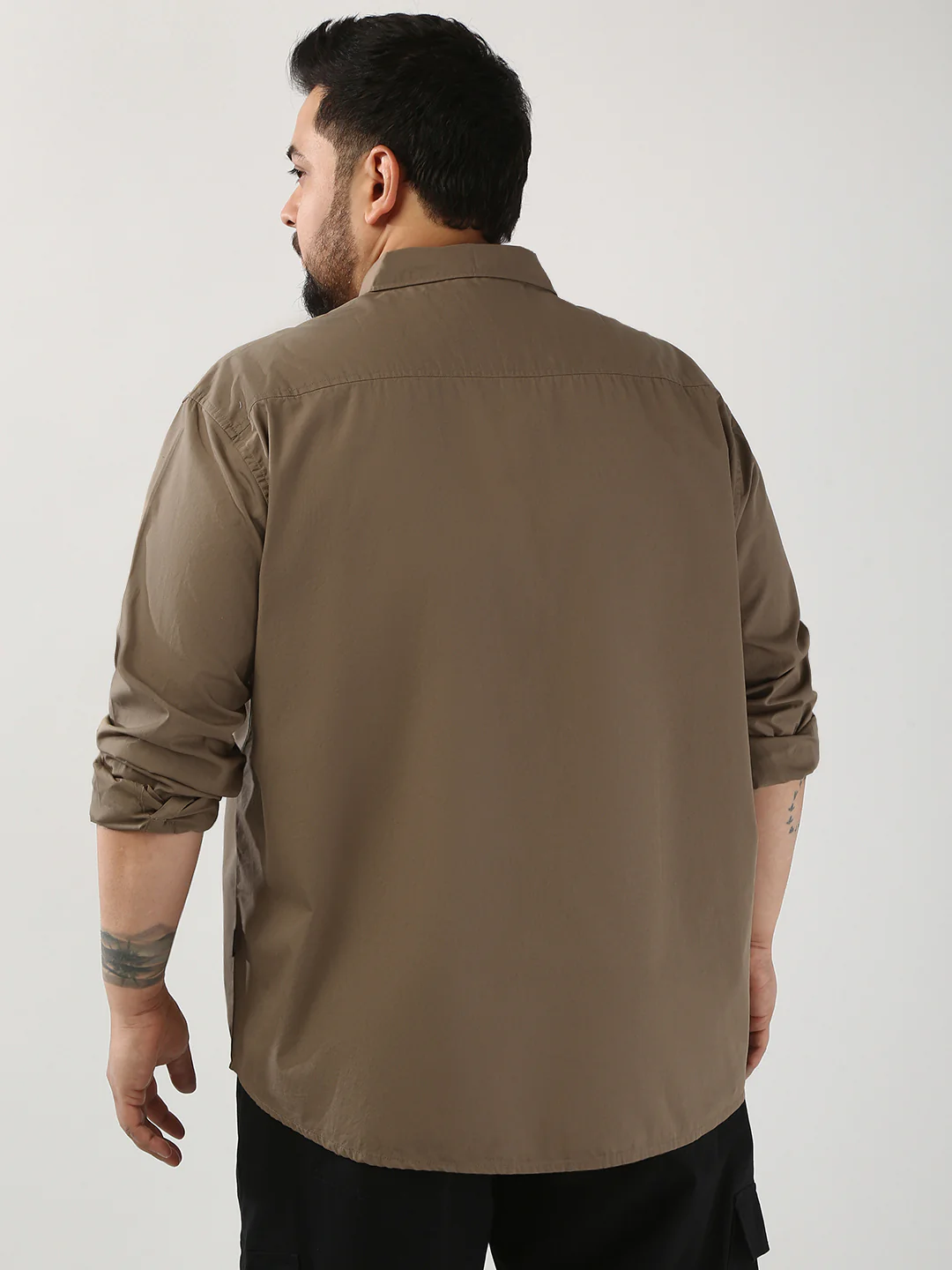 Plus Men's Light Brown Cotton Full Sleeve Regular Fit Casual Solid Shirt - Image 3