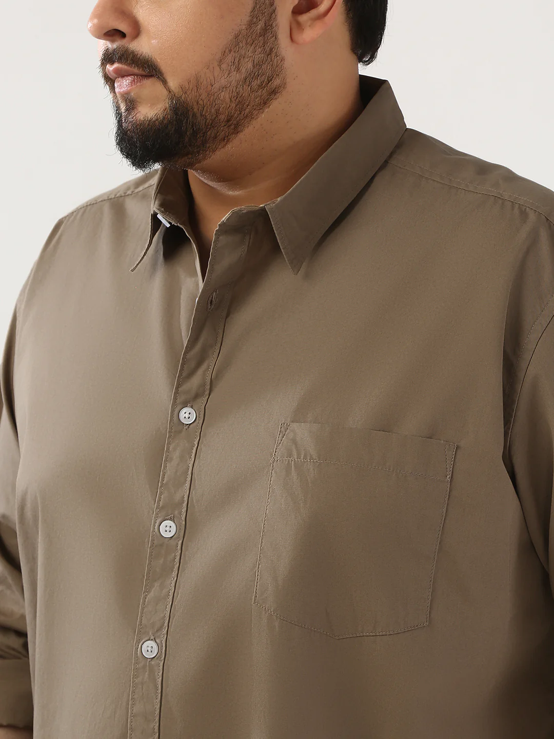 Plus Men's Light Brown Cotton Full Sleeve Regular Fit Casual Solid Shirt - Image 5