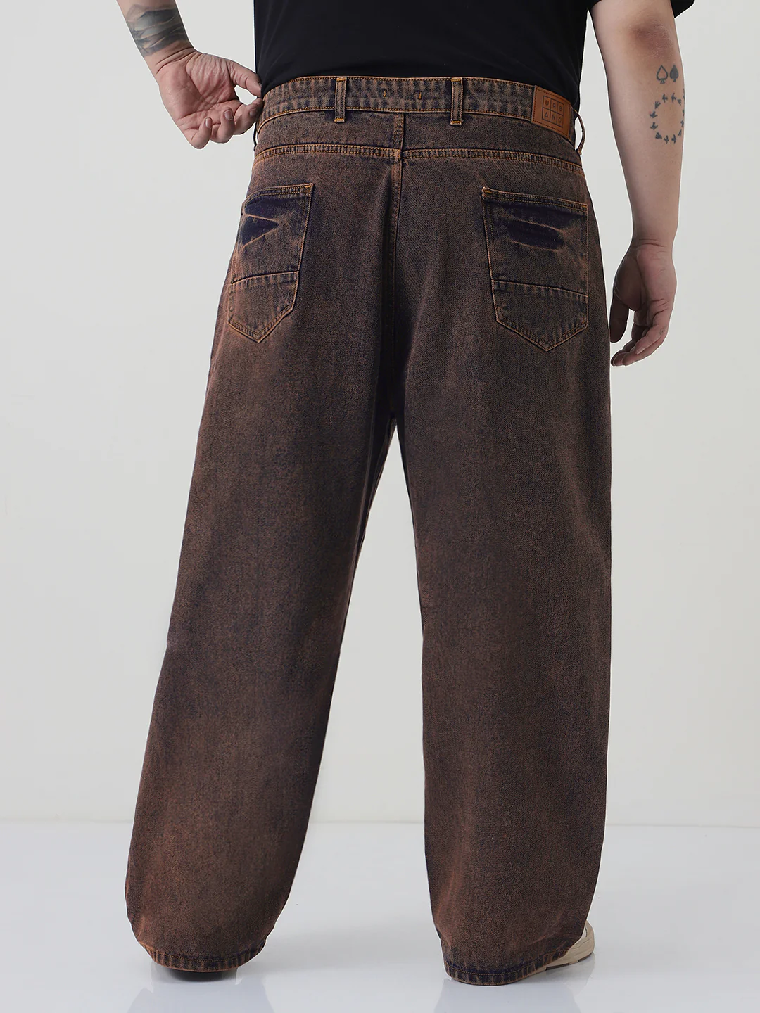 Plus Men's Light Brown Loose Baggy Fit Washed Jeans Non-Stretchable - Image 3