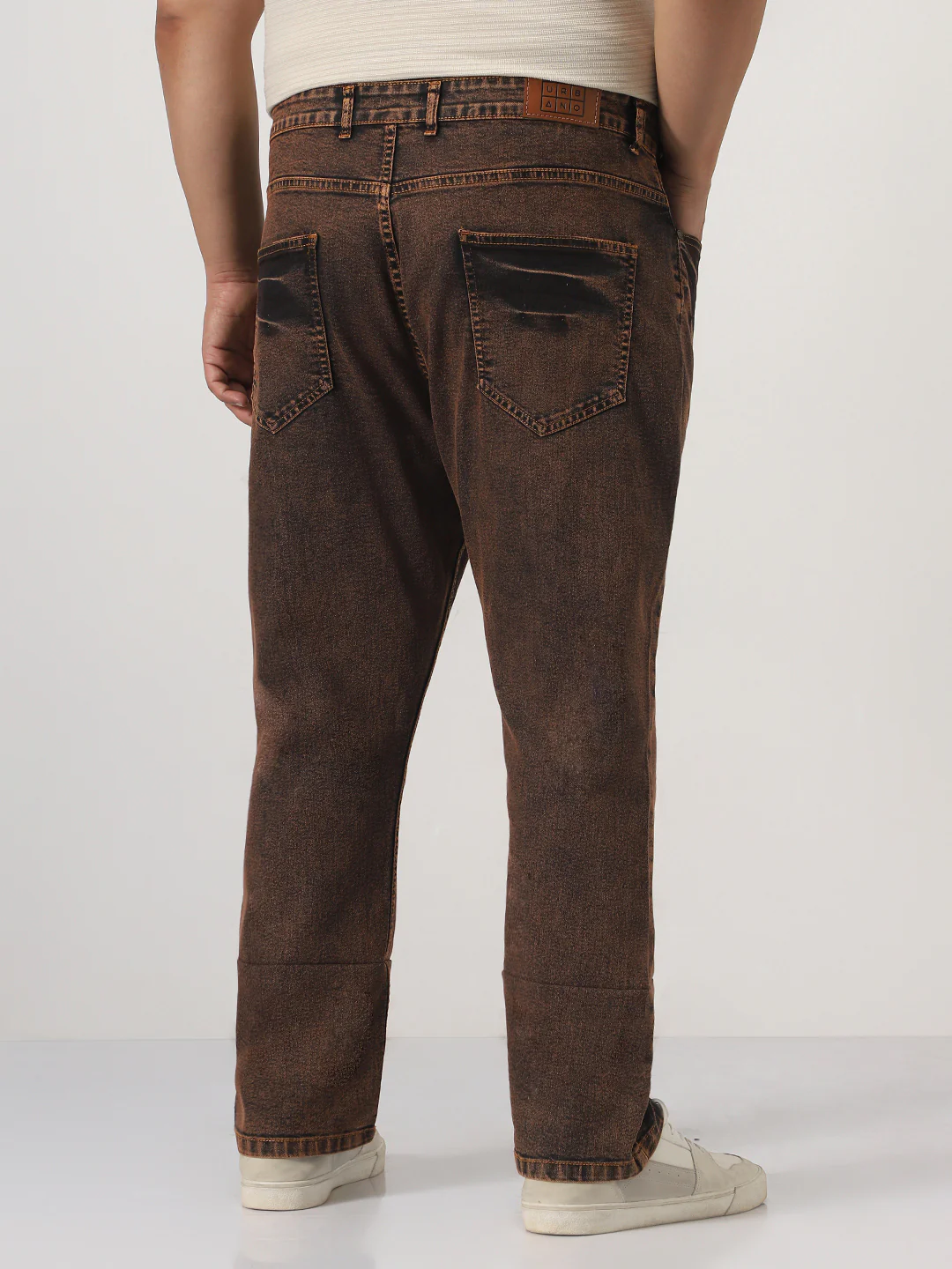 Plus Men's Light Brown Straight Fit Heavy Washed Jeans Stretchable - Image 3