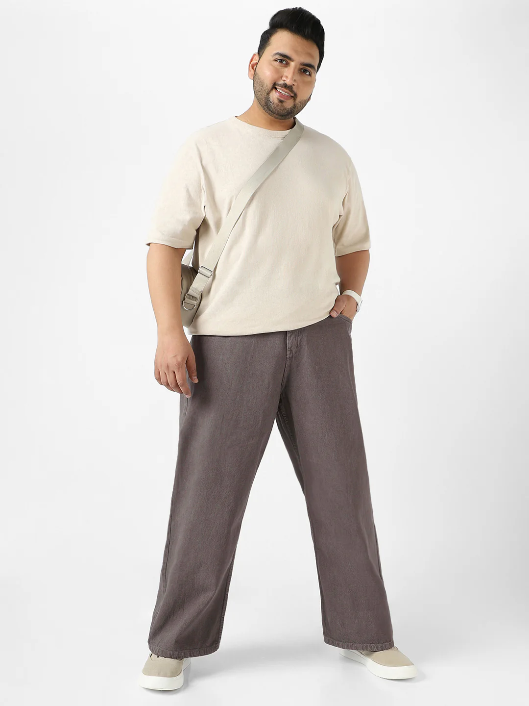 Plus Men's Light Chocolate Loose Fit Washed Jeans Non-Stretchable - Image 4