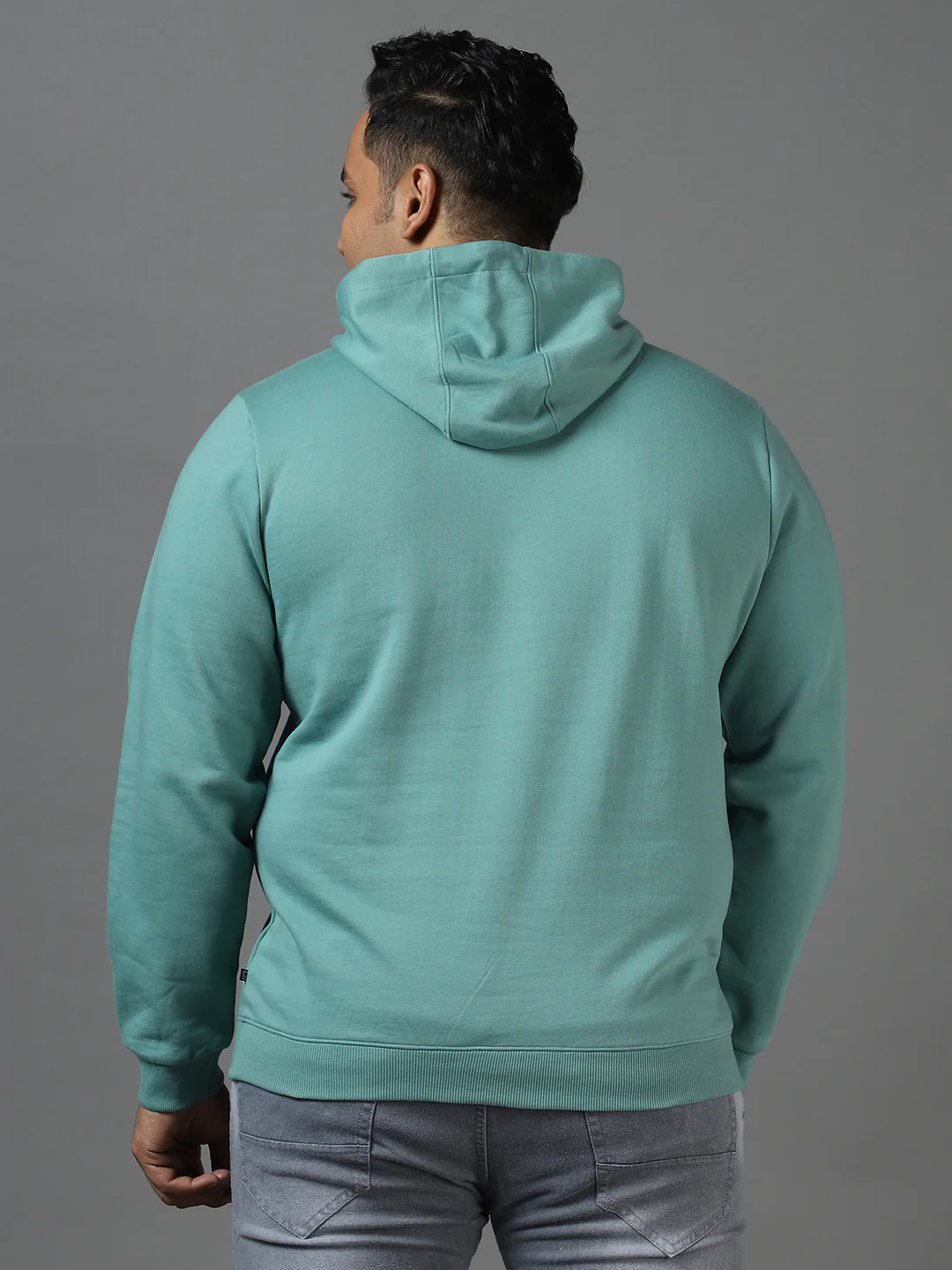 Plus Men's Light Green Cotton Solid Hooded Neck Sweatshirt - Image 3