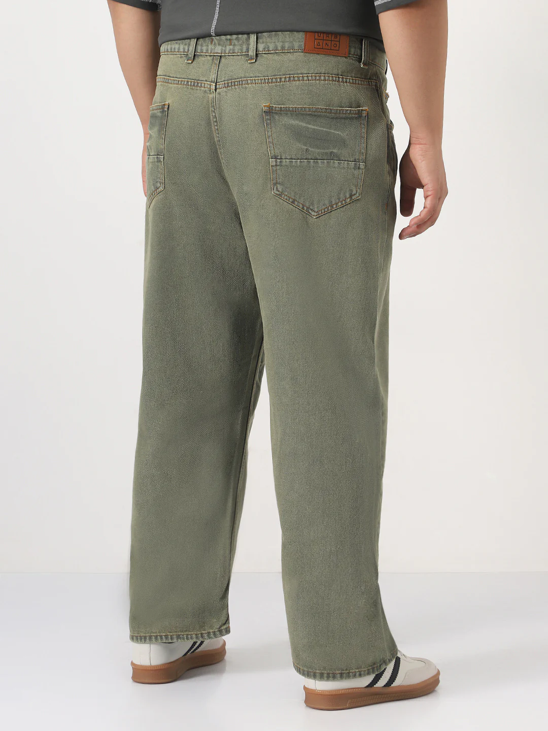 Plus Men's Light Green Loose Baggy Fit Washed Jeans Non-Stretchable - Image 3