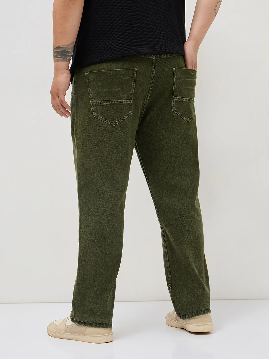 Plus Men's Light Green Regular Fit Acid Washed Denim Jeans Stretchable - Image 3