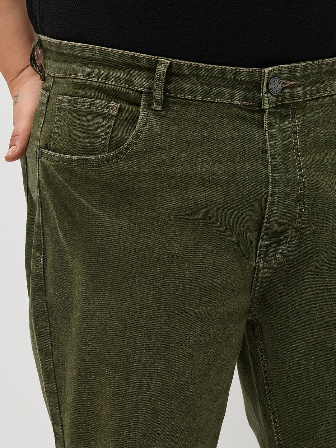 Plus Men's Light Green Regular Fit Acid Washed Denim Jeans Stretchable - Image 5
