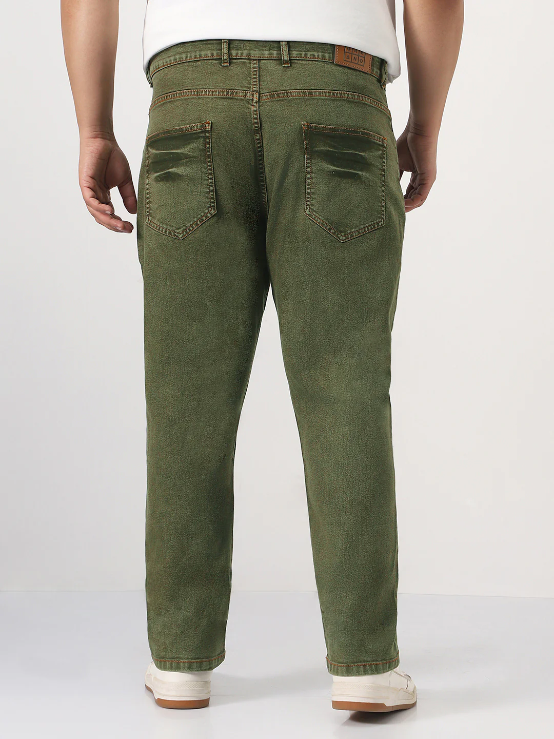 Plus Men's Light Green Straight Fit Heavy Washed Jeans Stretchable - Image 3