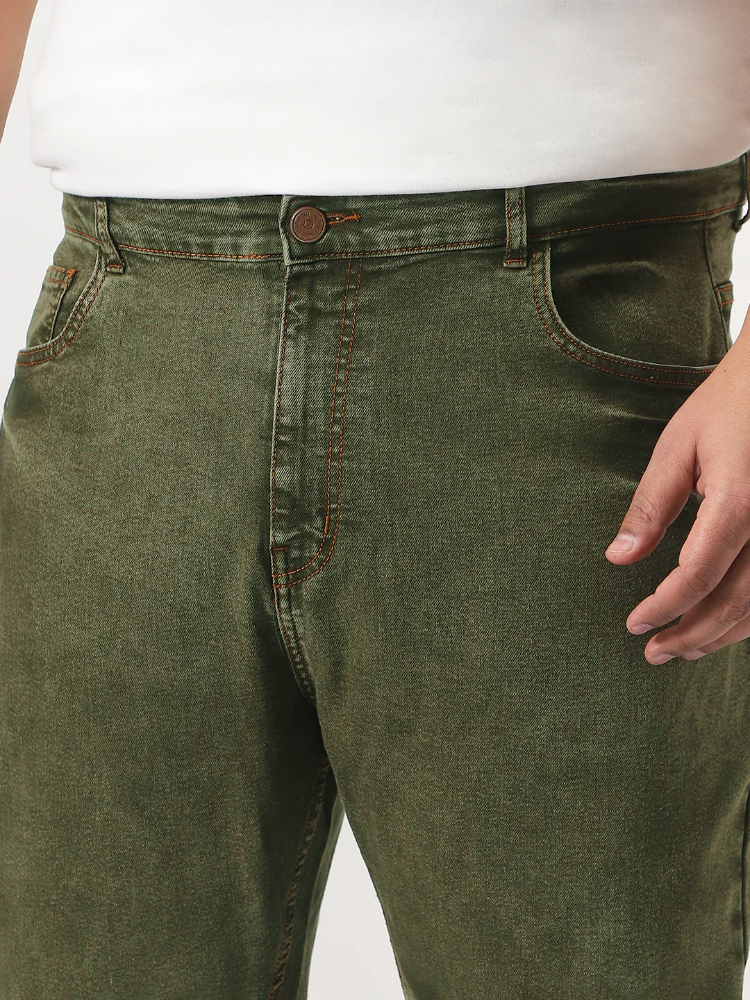 Plus Men's Light Green Straight Fit Heavy Washed Jeans Stretchable - Image 5