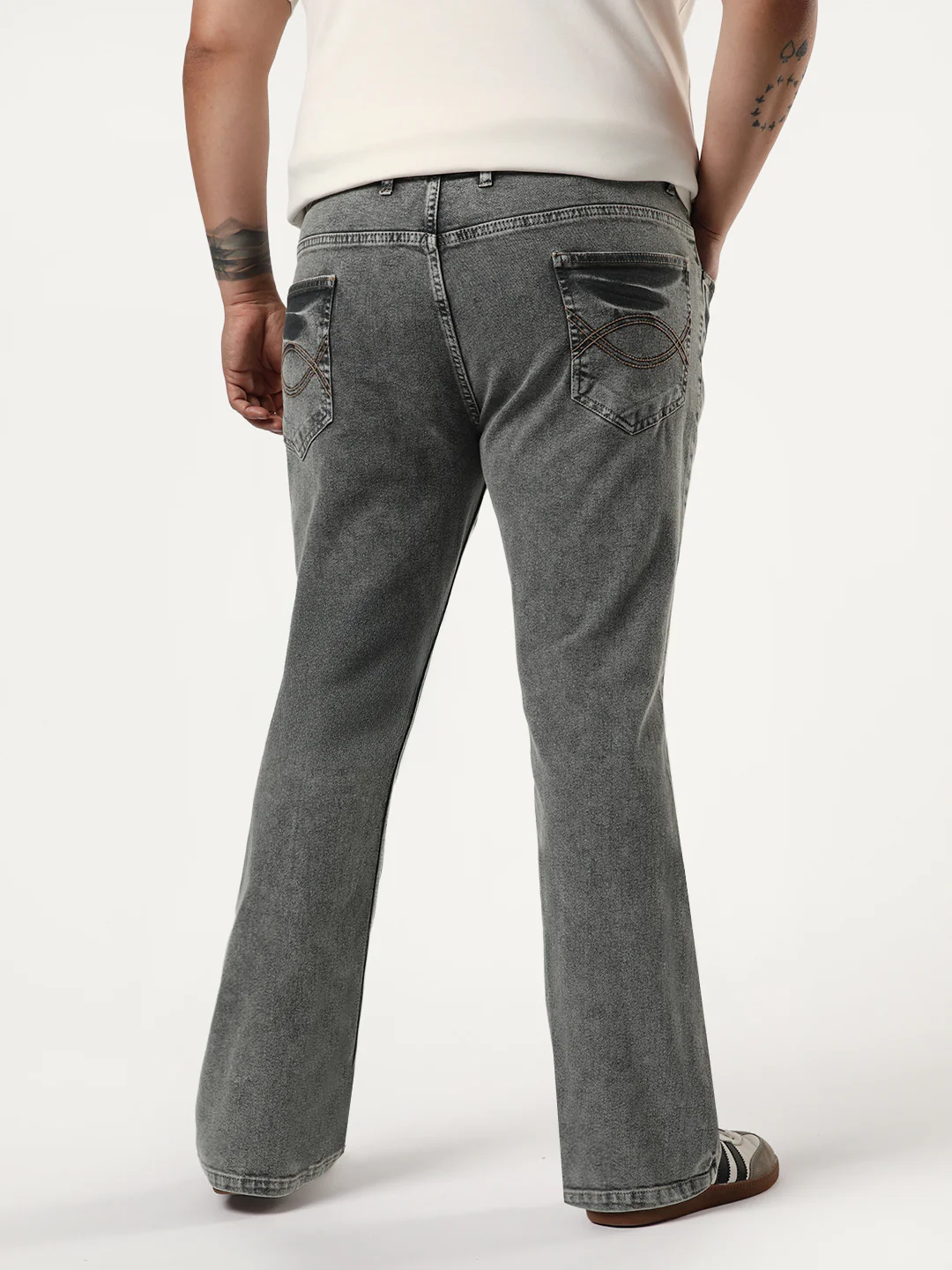 Plus Men's Light Grey Bootcut Fit Mid Rise Acid Wash Jeans Stretchable - Image 3