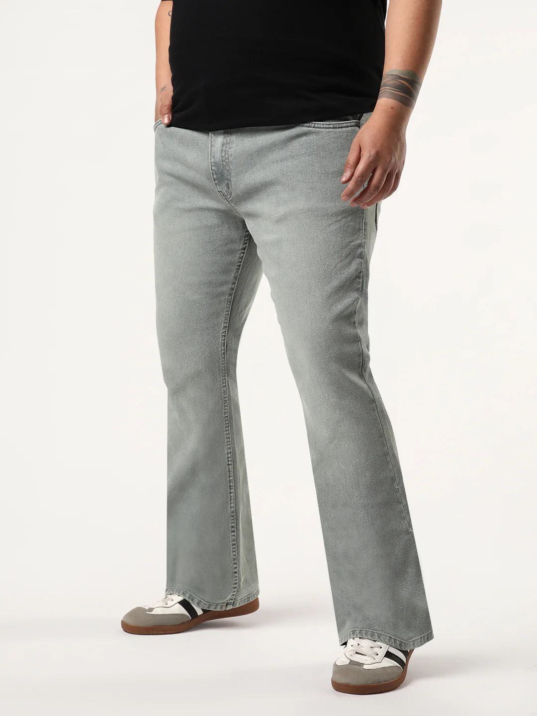 Plus Men's Light Grey Bootcut Fit Mid Rise Tinted Heavy Washed Jeans Stretchable - Image 2
