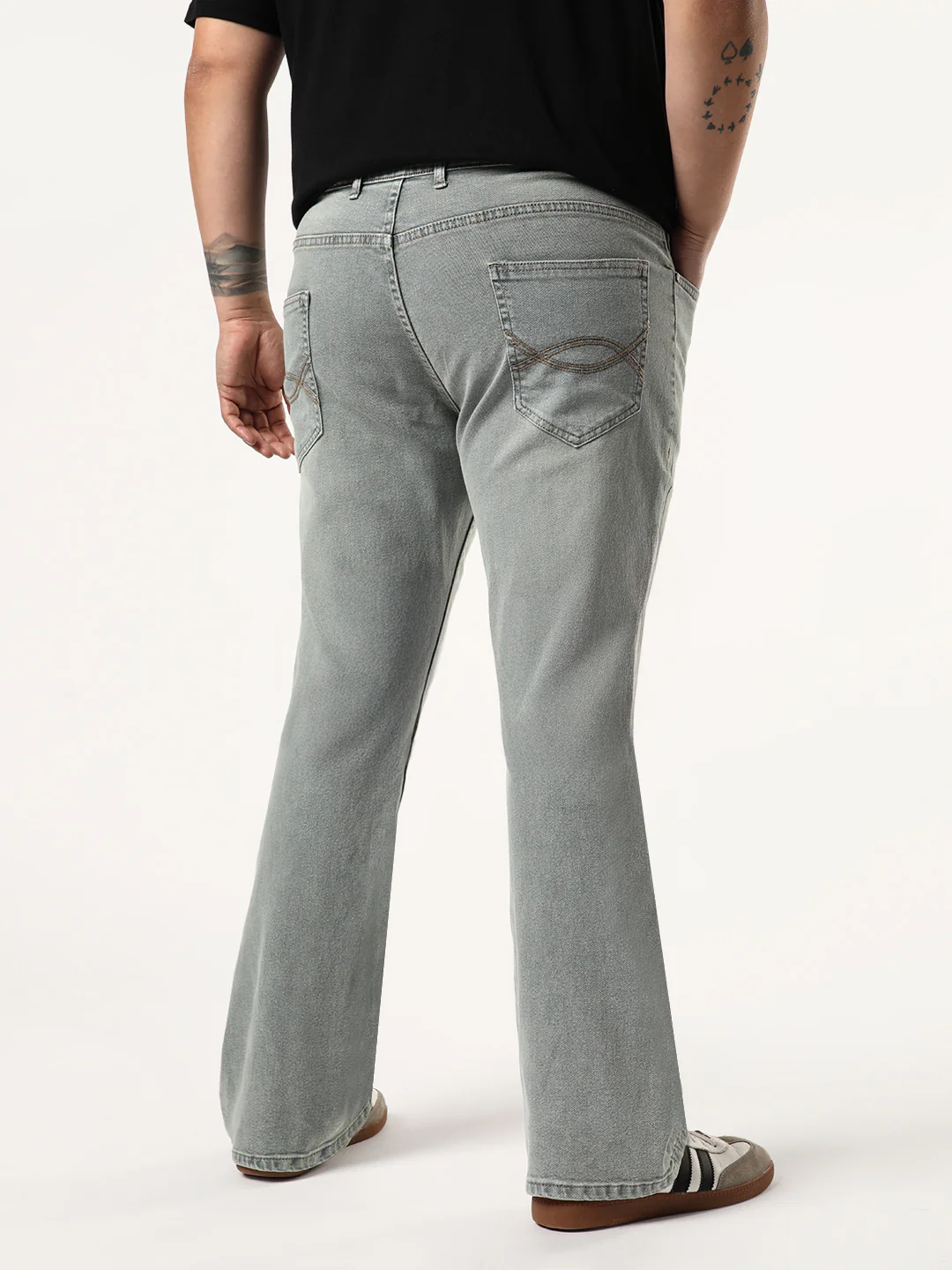 Plus Men's Light Grey Bootcut Fit Mid Rise Tinted Heavy Washed Jeans Stretchable - Image 3