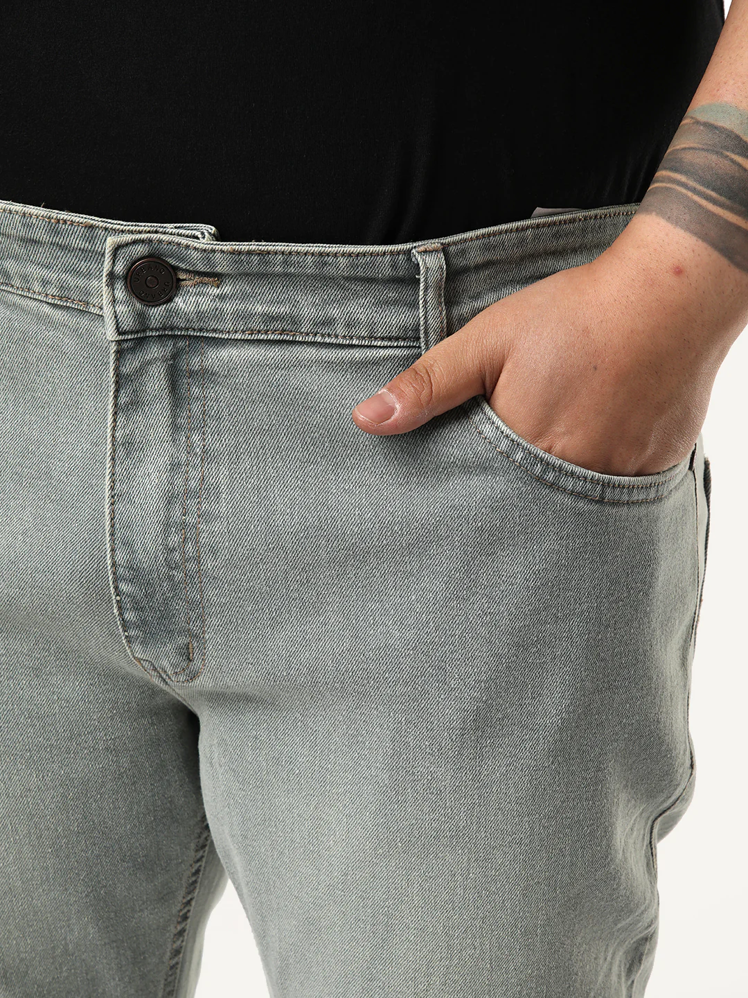 Plus Men's Light Grey Bootcut Fit Mid Rise Tinted Heavy Washed Jeans Stretchable - Image 5