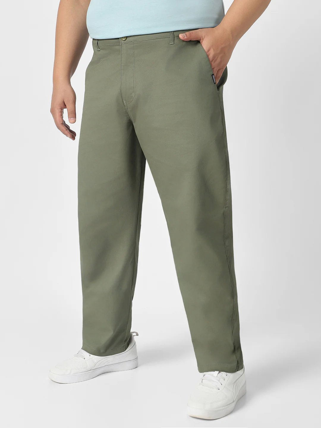 Plus Men's Light Grey Cotton Regular Fit Casual Chinos Trousers Stretch - Image 2