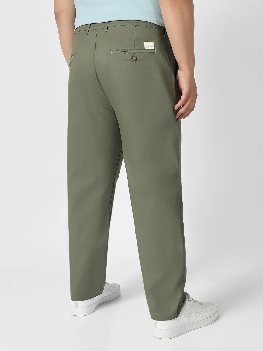 Plus Men's Light Grey Cotton Regular Fit Casual Chinos Trousers Stretch - Image 3