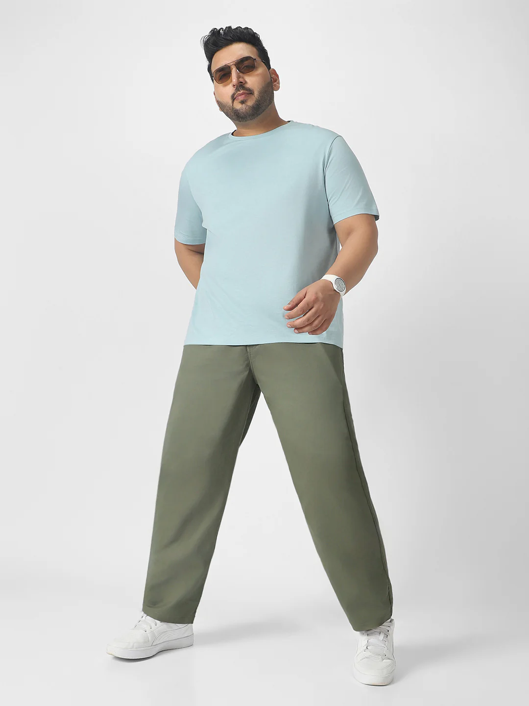 Plus Men's Light Grey Cotton Regular Fit Casual Chinos Trousers Stretch - Image 4
