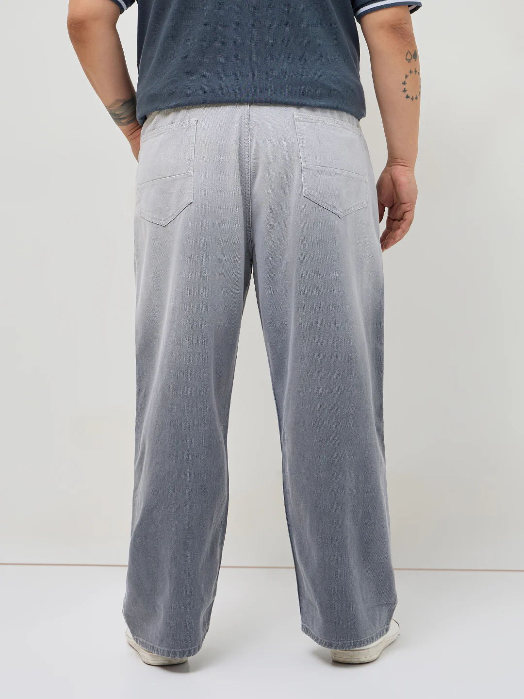 Plus Men's Light Grey Loose Baggy Fit Heavy Washed Faded Denim Jeans Non-Stretchable - Image 3