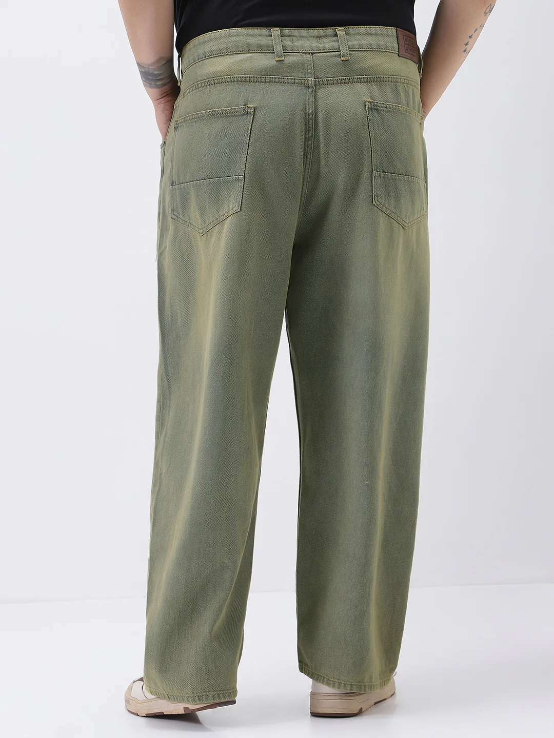 Plus Men's Light Grey Loose Baggy Fit Heavy Washed Jeans Non-Stretchable - Image 3
