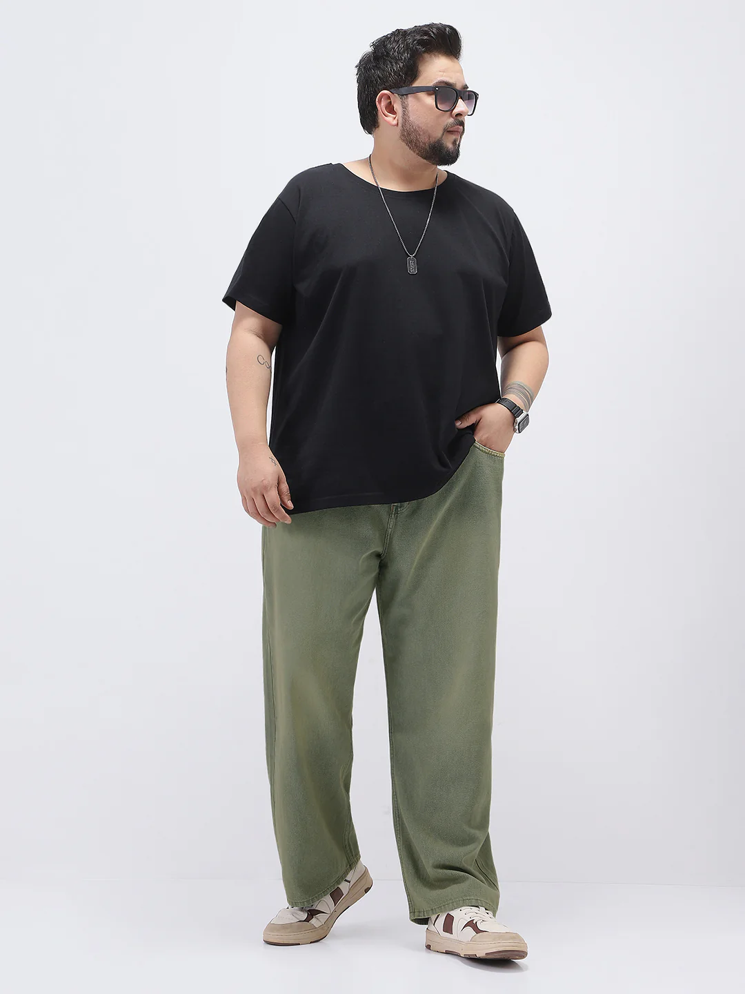 Plus Men's Light Grey Loose Baggy Fit Heavy Washed Jeans Non-Stretchable - Image 4
