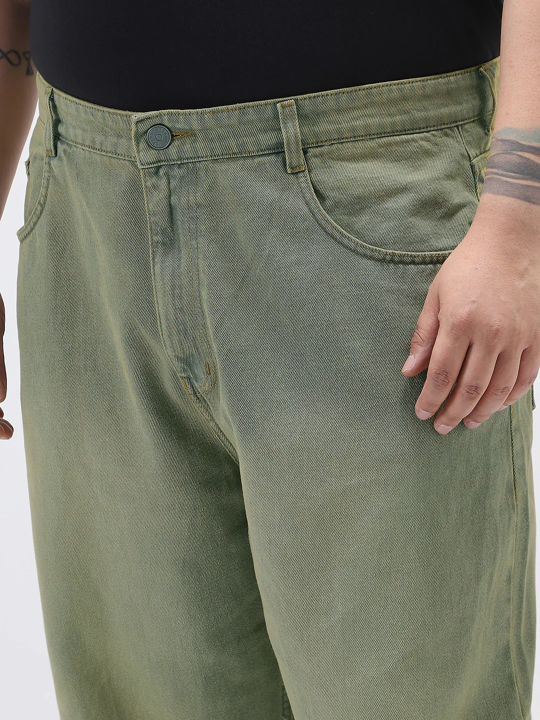 Plus Men's Light Grey Loose Baggy Fit Heavy Washed Jeans Non-Stretchable - Image 5