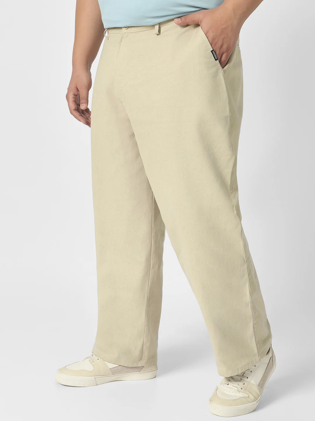 Plus Men's Light Grey Loose Baggy Fit Solid Chino Trousers Non-Stretchable - Image 2