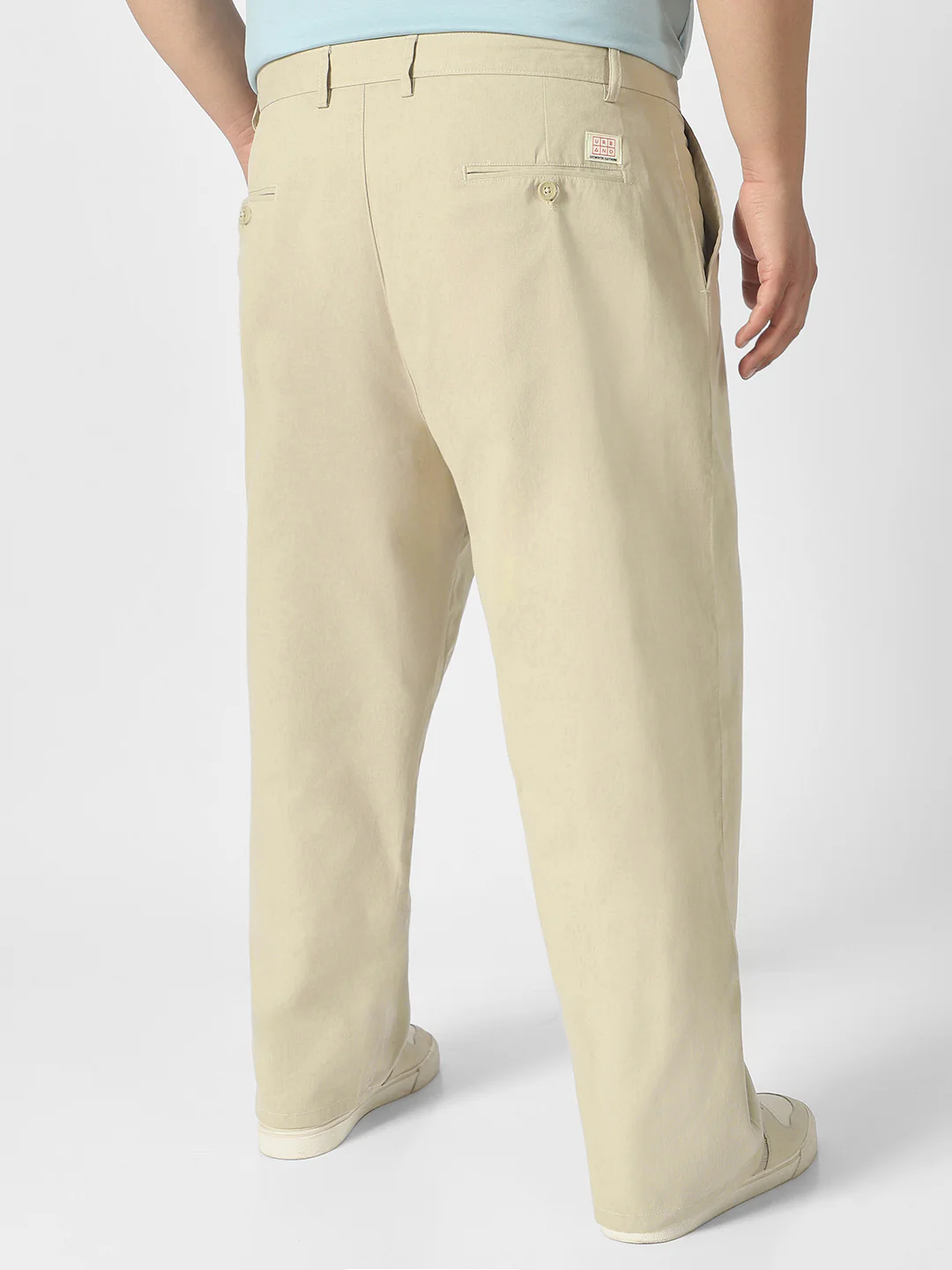 Plus Men's Light Grey Loose Baggy Fit Solid Chino Trousers Non-Stretchable - Image 3