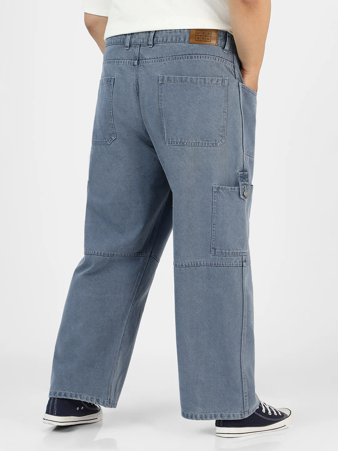 Plus Men's Light Grey Loose Baggy Fit Washed Cargo Jeans with 6 Pockets Non-Stretchable - Image 3