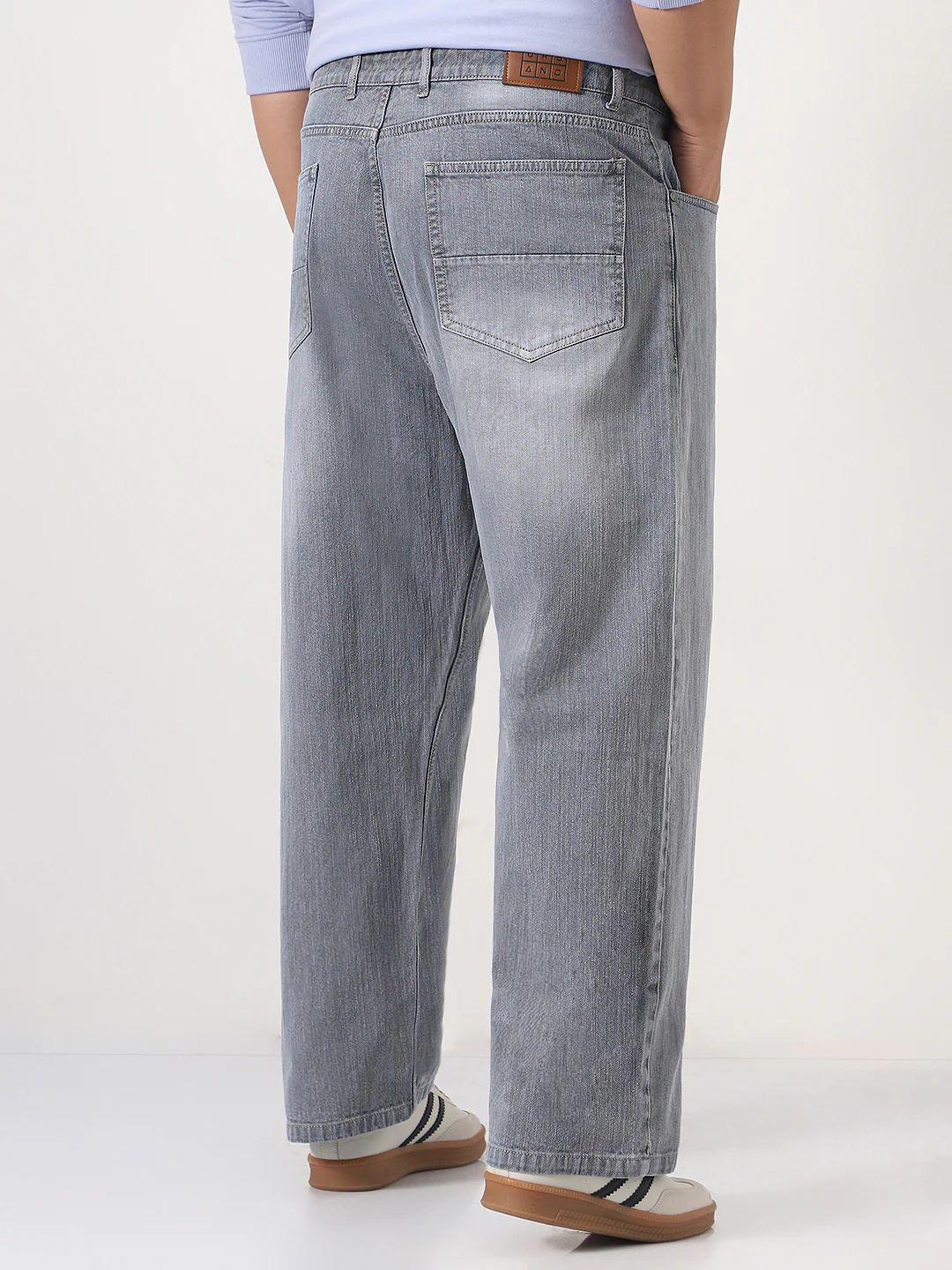 Plus Men's Light Grey Loose Baggy Fit Washed Denim Jeans Non-Stretchable - Image 3