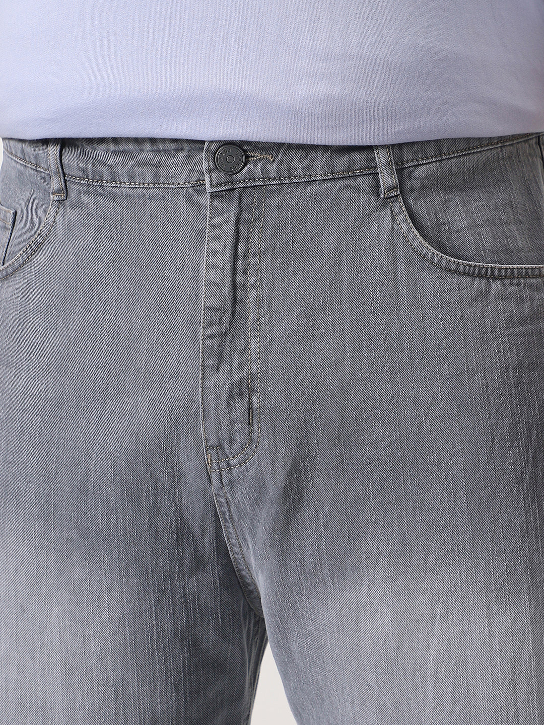 Plus Men's Light Grey Loose Baggy Fit Washed Denim Jeans Non-Stretchable - Image 5