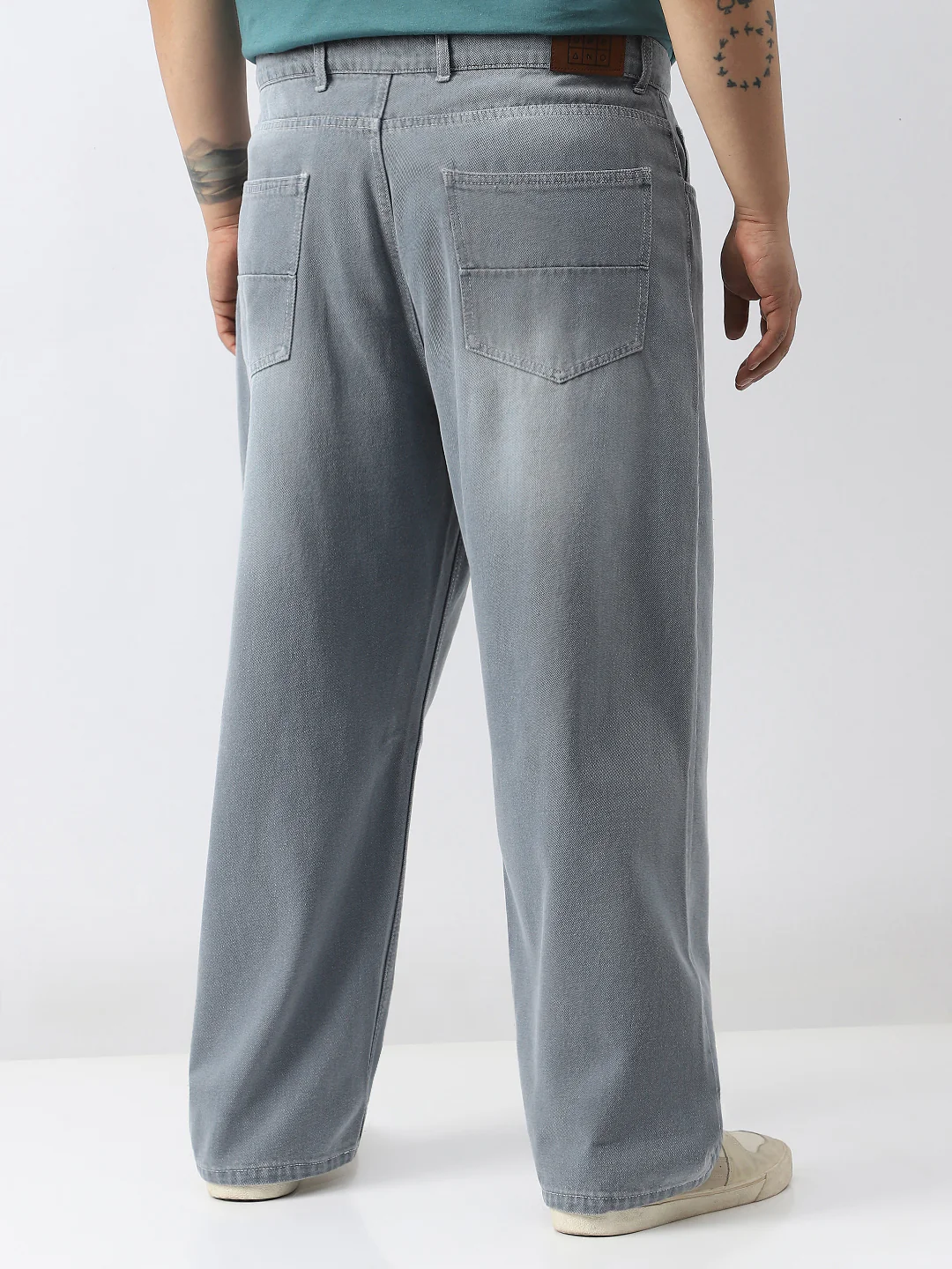 Plus Men's Light Grey Loose Baggy Fit Washed Jeans Non-Stretchable - Image 3