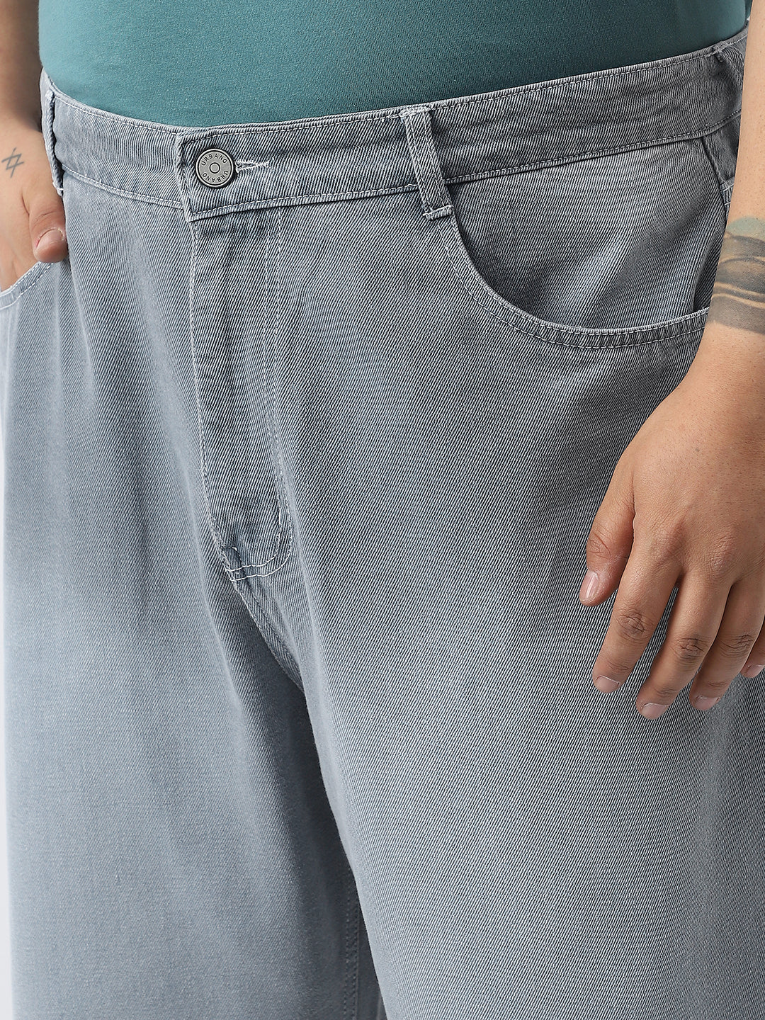 Plus Men's Light Grey Loose Baggy Fit Washed Jeans Non-Stretchable - Image 5