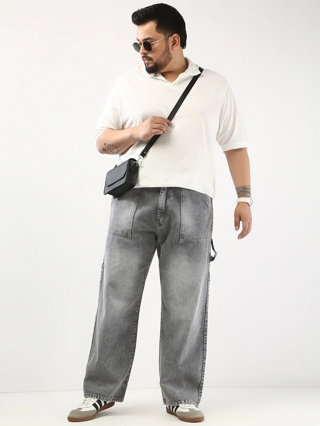Plus Men's Light Grey Loose Fit Cargo Carpenter Jeans With 6 Pockets Non-Stretchable - Image 4