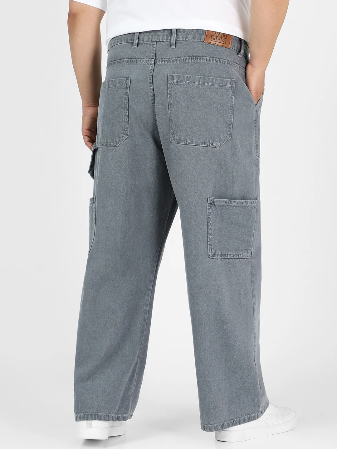 Plus Men's Light Grey Loose Fit Cargo Carpenter Jeans With 6 Pockets Non-Stretchable - Image 3