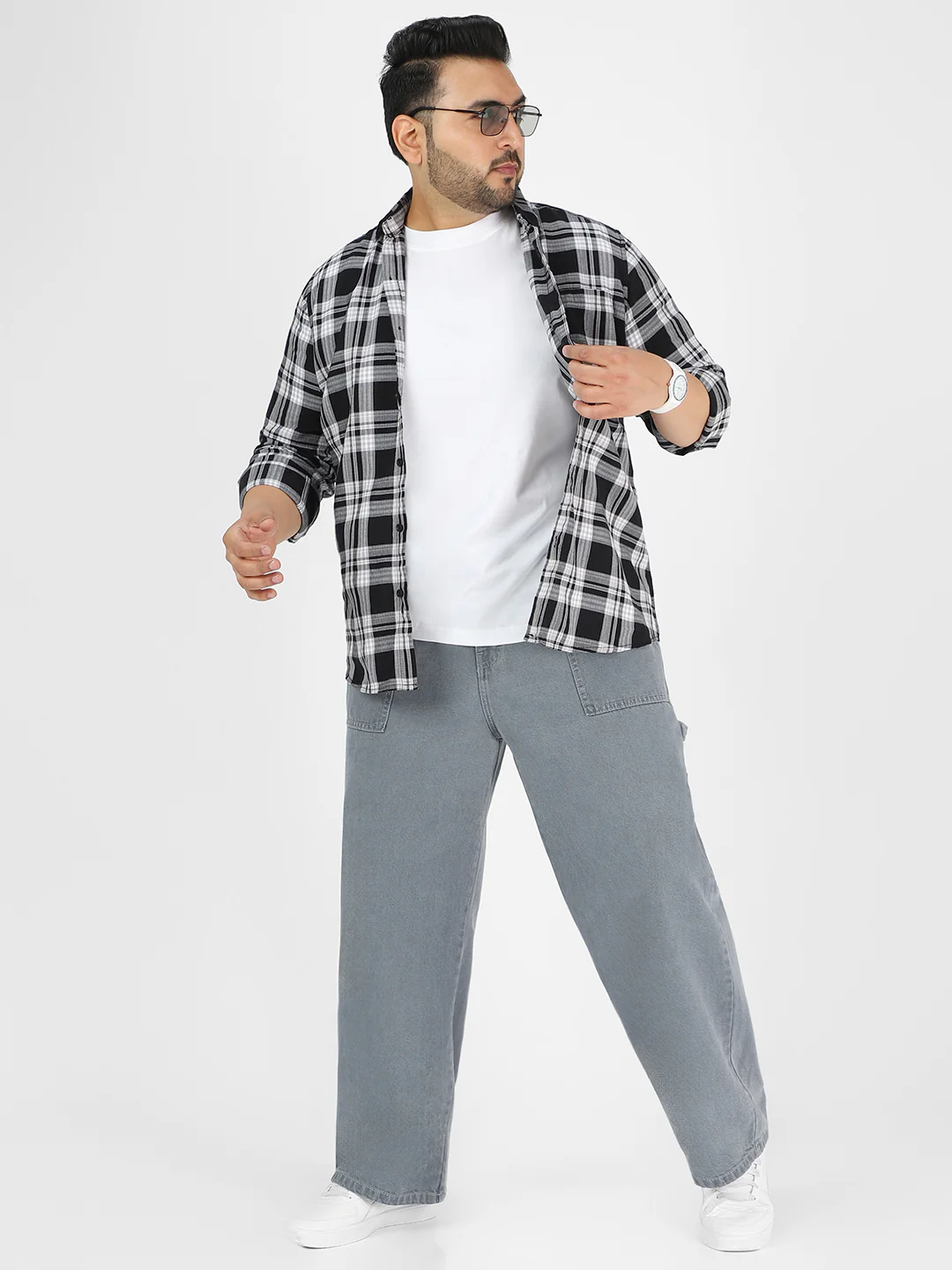 Plus Men's Light Grey Loose Fit Cargo Carpenter Jeans With 6 Pockets Non-Stretchable - Image 4