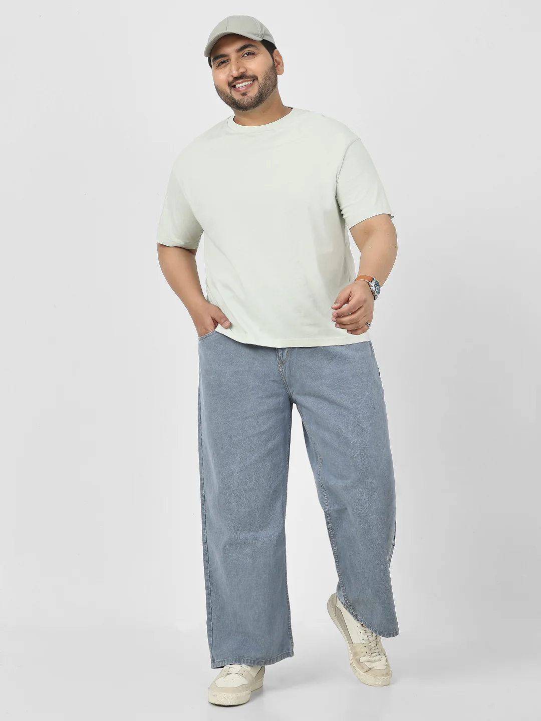 Plus Men's Light Grey Loose Fit Washed Jeans Non-Stretchable - Image 4