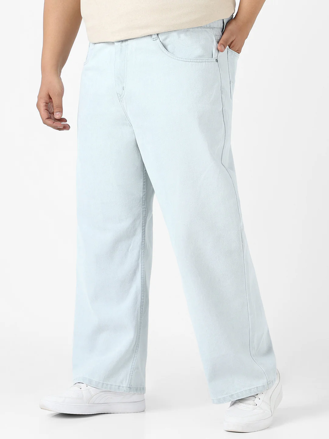 Plus Men's Light Grey Loose Fit Washed Jeans Non-Stretchable - Image 3