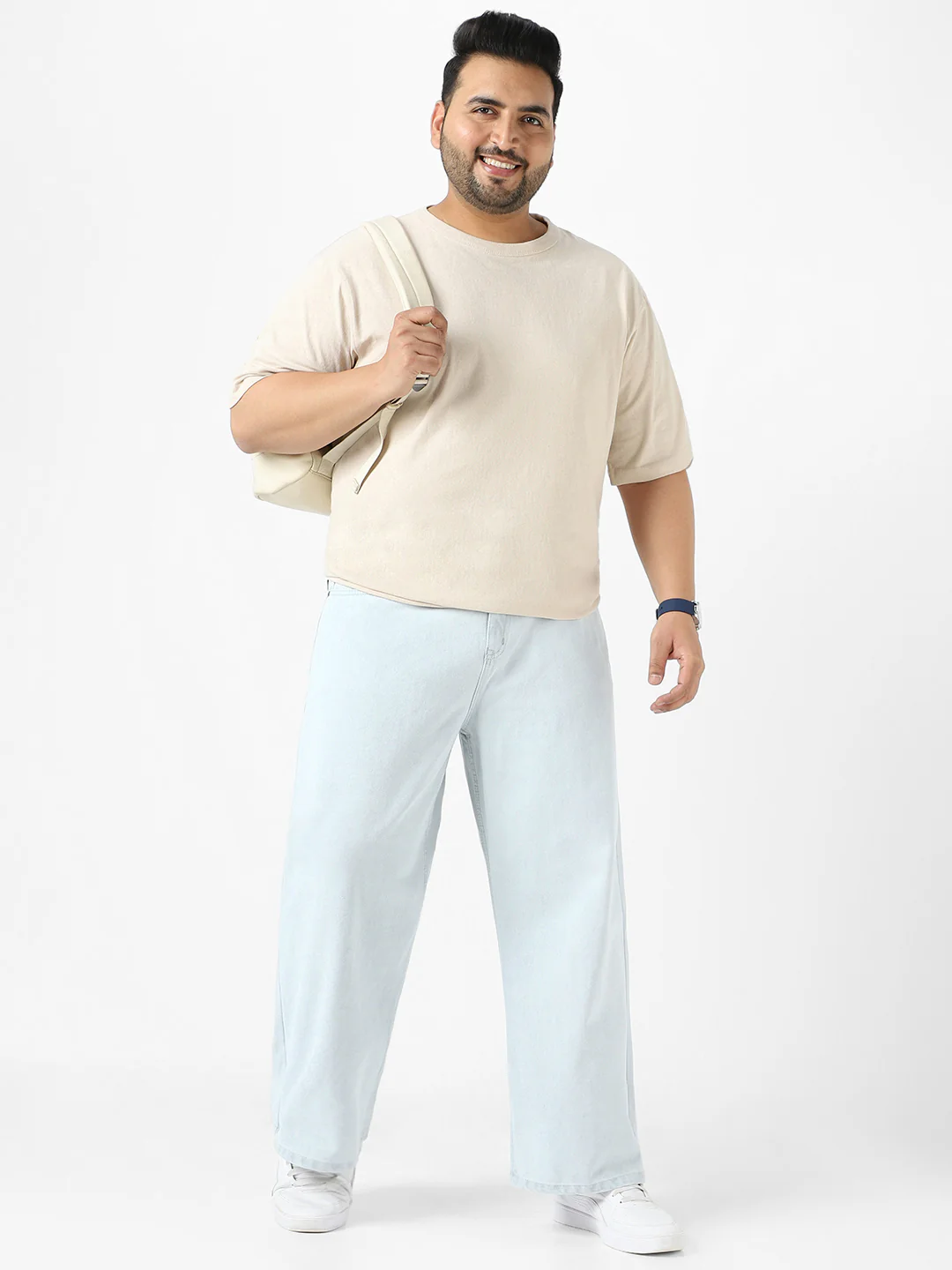 Plus Men's Light Grey Loose Fit Washed Jeans Non-Stretchable - Image 5