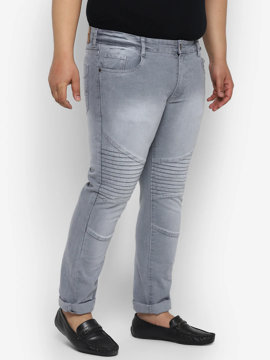 Plus Men's Light Grey Regular Fit Biker Jeans Stretchable - Image 2