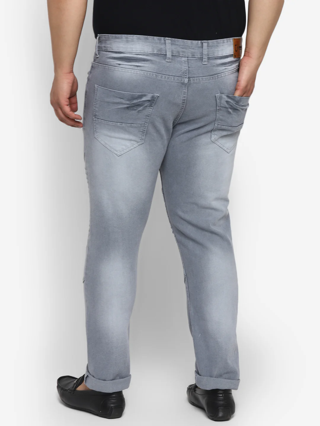 Plus Men's Light Grey Regular Fit Biker Jeans Stretchable - Image 3