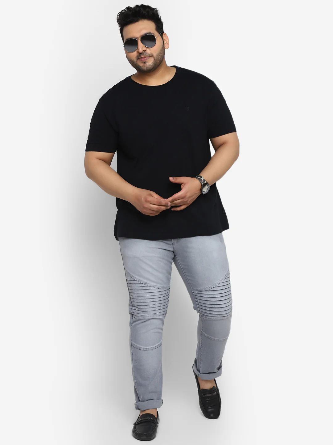 Plus Men's Light Grey Regular Fit Biker Jeans Stretchable - Image 4